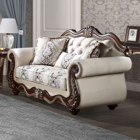 ACME LV03831 Pierce - Loveseat With 3 Pillows - Beige Fabric & Cherry