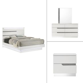 New Classic 00-B69-34N Paradox - 5/0 Queen 4 Piece Bedroom Set (Bed & Dresser & Mirror & Nightstand) - White