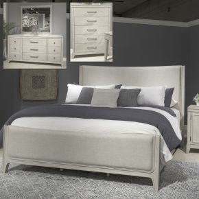 Liberty Furniture 694-BR-KCUBDMC Liberty Furniture 694-BR-KCUBDMC New Haven - 4 Piece Bedroom Set (California King Upholstered Bed, Dresser & Mirror, Chest) - Sanctuary White