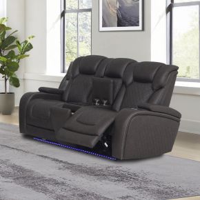 ACME LV06221 Wendell - Power Motion Loveseat With Console, Wireless Charger, Storage, USB & LED - Dark Gray