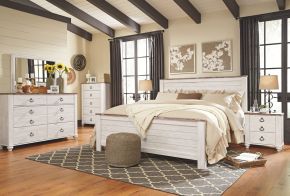 Signature Design by Ashley® B267/31/36/58/56/99/92(2) Willowton - Whitewash - 7 Pc. - Dresser, Mirror, King Panel Bed, 2 Nightstands