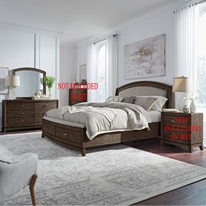 Liberty Furniture 805B-BR-KUSDM Avalon - 3 Piece Bedroom Set (King Upholstered Storage Bed, Dresser & Mirror) - Brown