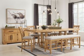 Ashley Furniture D773/32/124(3)/09/60 Havonplane - 9 Pc. - Counter Extension Table, 6 Upholstered Barstools, Bench, Server - Brown