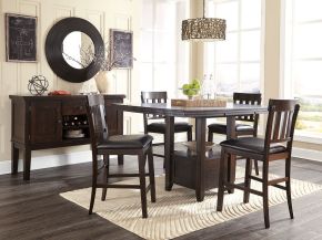 Signature Design by Ashley® D596/42/124(4)/60 Haddigan - Dark Brown - 6 Pc. - Counter Extension Table, 4 Barstools, Server
