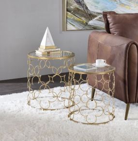 ACME 82342 Flowie - Coffee Table (2 Piece) - Clear Glass & Gold Finish