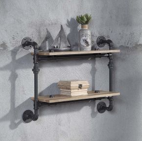 ACME AC00735 ACME AC00735 Brantley - Wall Rack With 2 Shelves - Oak & Sandy Black
