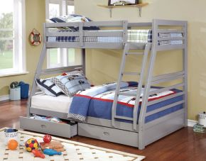 Furniture of America CM-BK588GY-BED California - Twin Over Full Bunk Bed With 2 Drawers - Gray