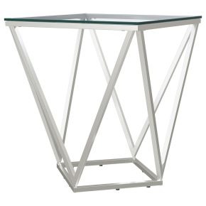 Coaster Fine Furniture 709737 Brittania - Square Glass Top Geometric End Table - Nickel