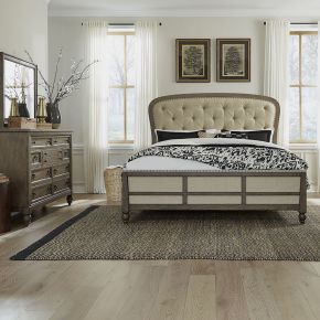 Liberty Furniture 615-BR-QSHDM Liberty Furniture 615-BR-QSHDM Americana Farmhouse - 3 Piece Bedroom Set (Queen Shelter Bed, Dresser & Mirror) - Dusty Taupe