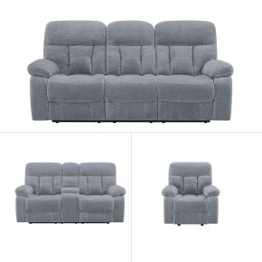New Classic 22-U1165G-3PM Bravo - 3 Piece Sofa & Console Loveseat & Recliner With Power Footrest - Stone