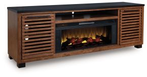 Signature Design by Ashley® W737W1 Kallari - 84" TV Stand With Electric Fireplace - Warm Brown / Black