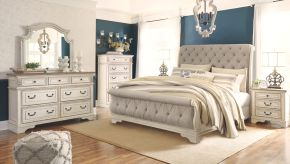 Signature Design by Ashley® B743/31/36/77/74/98/(93)2 Realyn - Two-tone - 7 Pc. - Dresser, Mirror, Queen Upholstered Sleigh Bed, 2 Nightstands