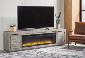 Signature Design by Ashley® W996/78/W100-22 Naydell - 92" TV Stand with Wide Fireplace Insert - Gray