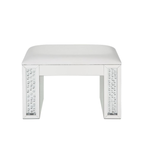 ACME 90158 Nysa - Vanity Stool - Ivory PU, Mirrored & Faux Crystals