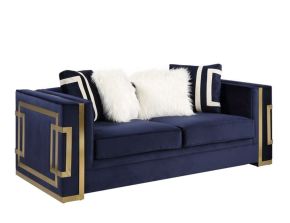 ACME LV00294 Virrux - Loveseat With 4 Pillows - Blue Velvet & Gold