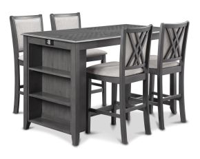 New Classic D3651-60CS-GRY Amy - 5 Piece Counter Dining Set (Table With Storage & 4 Chairs) - Gray