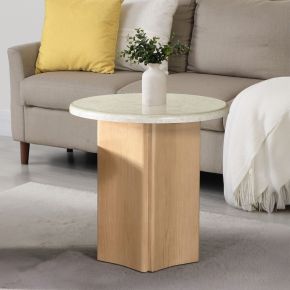 ACME LV03006 Qwin - End Table With Marble Top - Marble Top & Oak