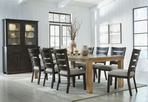 Signature Design by Ashley® D841/35/03(4)/80/81 Galliden - Light Brown / Black - 11 Pc. - Dining Extension Table, 8 Black Side Chairs, Dining Buffet And Hutch