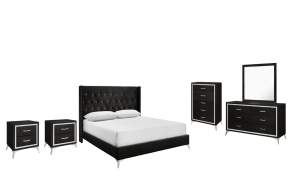 New Classic 00-3365-16N Huxley - 6/6 Eastern King 6 Piece Bedroom Set (Bed & Dresser & Mirror & Chest & 2 Nightstands) - Black