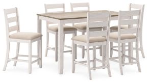 Ashley Furniture D394-423 Skempton - Counter Height Dining Table and Bar Stools (Set of 7) - White / Light Brown