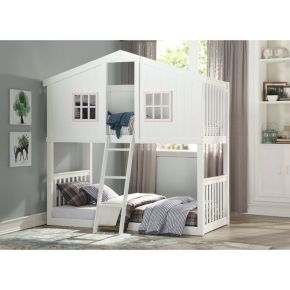 ACME 37410 Rohan - Cottage Twin Over Twin Bunk Bed - White & Pink