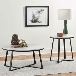 Coaster Fine Furniture 723238-S2 Hugo - 2 Piece Faux Marble Coffee And End Table Set - White