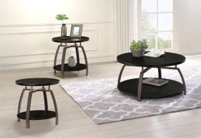 Coaster Fine Furniture 722208-S3 Dacre - 3 Piece Round Coffee And End Table Set - Dark Charcoal