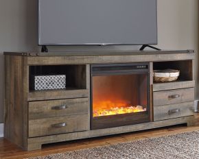 Signature Design by Ashley® W446/68/W100-02 Trinell - 2 Pc. - 63" TV Stand with Fireplace Insert Glass/Stone - Brown