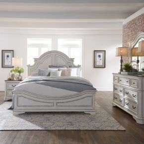 Liberty Furniture 244-BR-KPBDMN Magnolia Manor - 4 Piece Bedroom Set (King Panel Bed, Dresser & Mirror, Nightstand) - White