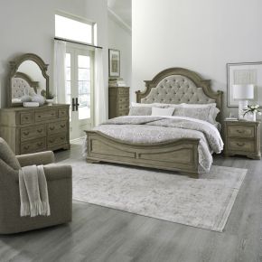 Liberty Furniture 244N-BR-KUBDMCN Liberty Furniture 244N-BR-KUBDMCN Magnolia Manor - 5 Piece Bedroom Set (King Upholstered Bed, Dresser & Mirror, Chest, Nightstand) - Weathered Bisque