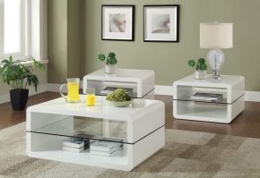 Coaster Fine Furniture 703268-S3 Elana - 3 Piece Coffee And End Table Set - White High Gloss