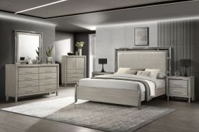 New Classic 00-B1248-16N Lennox - 6/6 King 6 Piece Bedroom Set (Bed, Dresser, Mirror, Chest, 2 Nightstands) - Gray / Silver