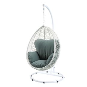 ACME 45032 Simona - Hanging Chair - Green Fabric & White Wicker
