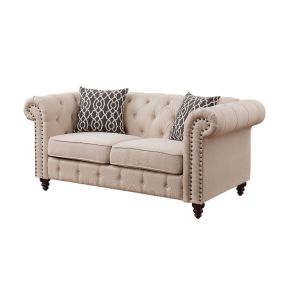 ACME 52421 Aurelia - Loveseat With 2 Pillows - Beige Linen