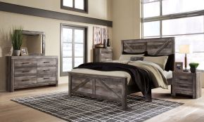 Signature Design by Ashley® B440/31/36/58/56/99 Wynnlow - 5 Pc. - Dresser, Mirror, King Crossbuck Panel Bed - Gray