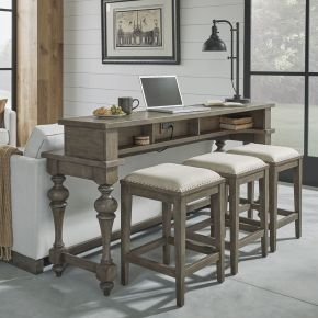 Liberty Furniture 615-OT-4PCS Americana Farmhouse - 4 Piece Console Set (Console 3 Stools) - Light Brown