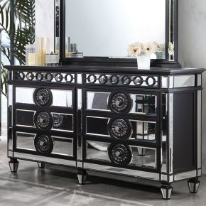 ACME BD00587 Varian II - Dresser - Mirrored, Black & Sliver