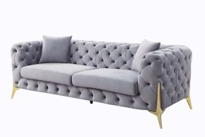 ACME LV01406 Jelanea - Sofa With 2 Pillows - Gray Velvet & Gold