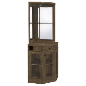 CoasterEveryday 182303 Alviso - 1-Drawer Corner Home Bar Wine Cabinet - Rustic Oak