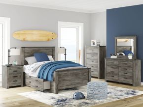 Signature Design by Ashley® B4480/21/26/87/84/50/B100-12 Frandern - 6 Pc. - Dresser, Mirror, Full Panel Bed With Storage - Black / Gray