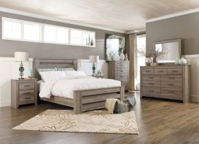 Signature Design by Ashley® B248/31/36/46/67/64/98 Zelen - Warm Gray - 6 Pc. - Dresser, Mirror, Chest, Queen Panel Bed