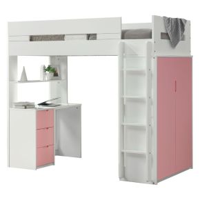 ACME 38040 ACME 38040 Nerice - Twin Loft Bed With Desk & Wardrobe - White & Pink