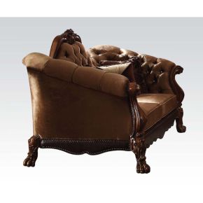 ACME 52096 Dresden - Loveseat With 5 Pillows - Golden Brown Velvet & Cherry Oak