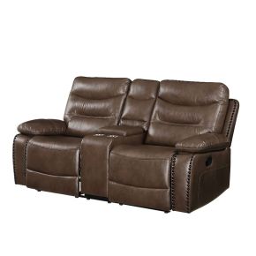 ACME 55421 Aashi - Motion Loveseat With Console - Brown Leather-Gel Match