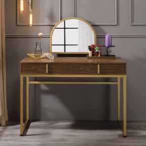ACME AC00670 Coleen - 50" Vanity Desk With Mirror & Jewelry Tray - Walnut & Gold