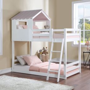 ACME BD00705 Solenne - Twin Over Twin Bunk Bed - White & Pink