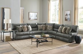 Catnapper 643/66/64/68/67-28 Catnapper 643/66/64/68/67-28 Como - 5 Piece Italian Leather Match Power Reclining Sectional With 2 Lay Flat Reclining Seats - Steel