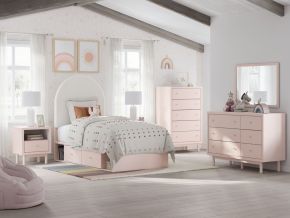 Signature Design by Ashley® B1323/221/36/53/52/150/91(2)/B100-11 Wistenpine - 8 Pc. - Dresser, Mirror, Twin Upholstered Panel Bed With Side Storage, 2 Nightstands - Blush