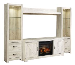 Ashley Furniture W331W8 Bellaby - Entertainment Center - TV Stand With Faux Firebrick Fireplace Insert - Whitewash
