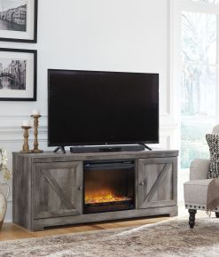 Signature Design by Ashley® W440/68/W100-02 Wynnlow - 63" TV Stand With Glass/Stone Fireplace Insert - Gray